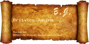 Britvics Janina névjegykártya